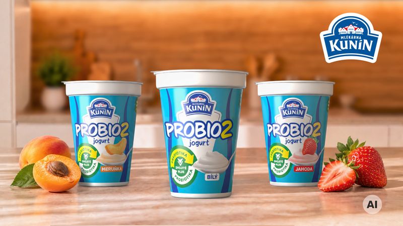 Tři kelímky Probio2 – bílý, jahoda a meruňka